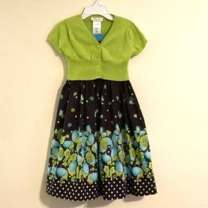 Black Sleeveless Dress With Butterflies & Green Sweater Girls Size 6X